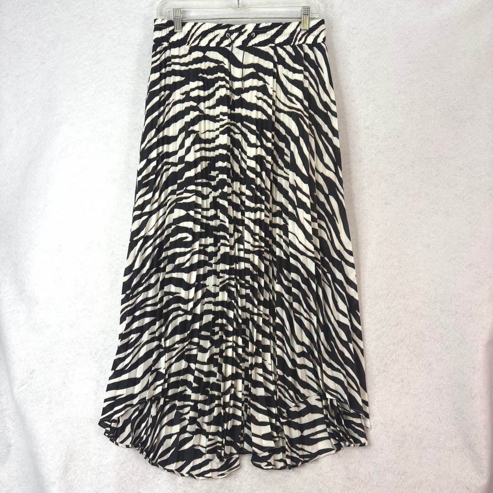 Express Zebra Print Pleated Black White Midi Skirt Womens Medium Safari Chic